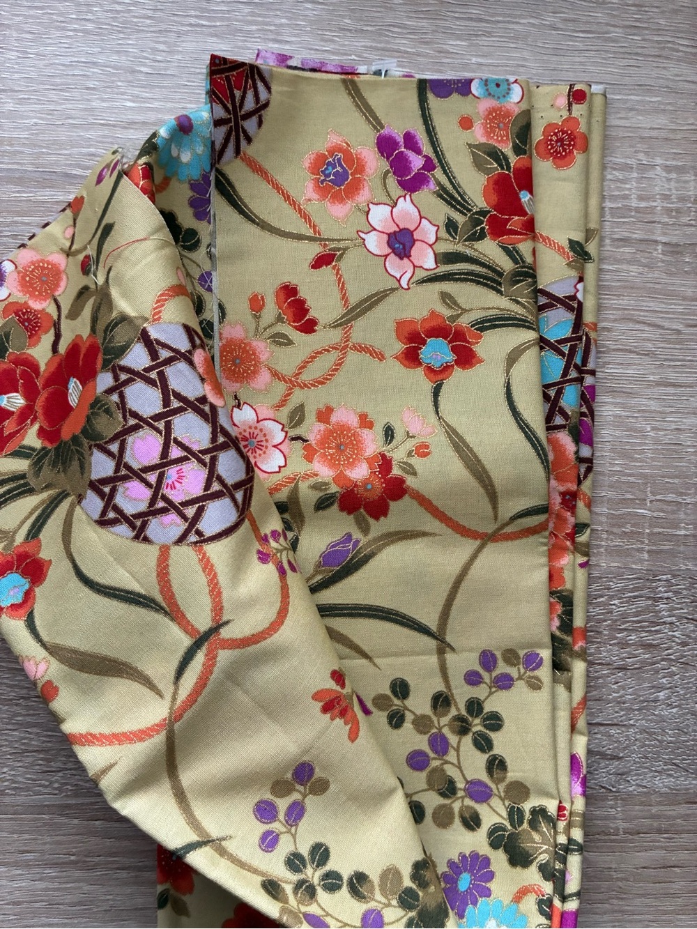 Chartreuse Floral Quilting Cotton Fabric - Asian Inspired Design